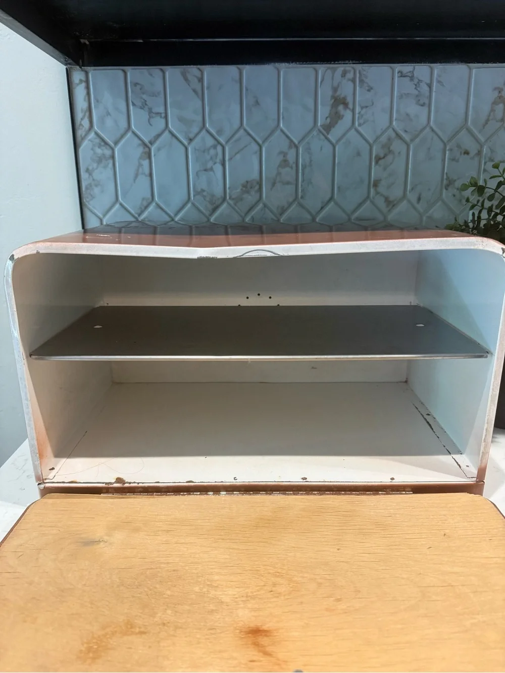 Vintage Copper Metal Bread Copper Tone Metal Bread Box with Front Drop-Down Door